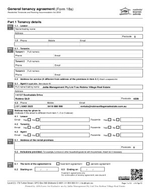 Fillable Online General Tenancy Agreement Form 18a General Tenancy