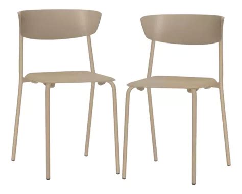 Kit 02 Cadeiras Empilhável Fixa Atom Base Aço Nude Parcelamento sem juros