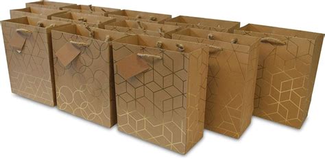 Amazon OccasionALL Gold Brown Gift Bags 12 Pack 10x5x13 Large