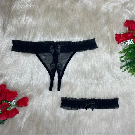 Calcinha Apressadinha Abertura Perneira Lingerie Fio Dental Sexy Renda E Tule Shopee Brasil