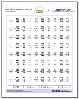 Subtraction Worksheets Borrowing Without Borrowing Across A Zero