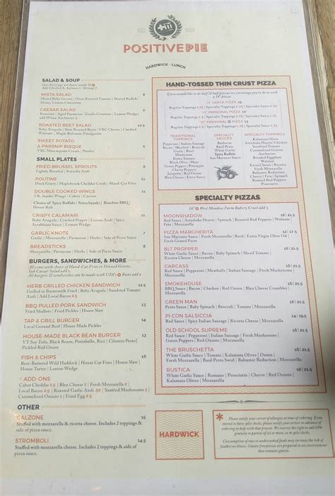 Menu at Positive Pie Hardwick pub & bar, Hardwick