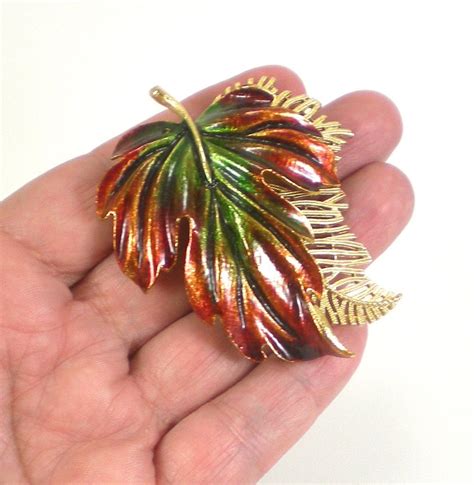 Leaf Enamel Brooch Pin Maple Leaves Fall Colors Enamel Etsy