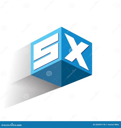 Letter SX Logo In Hexagon Shape And Blue Background Cube Logo With