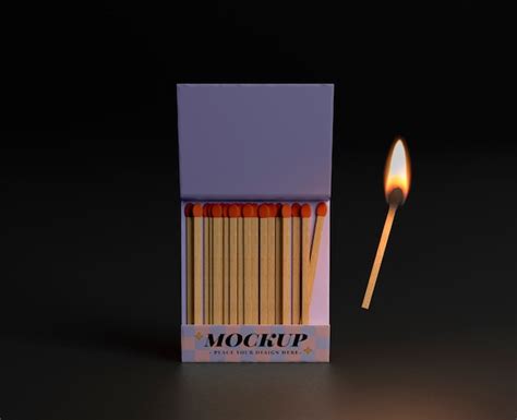 Premium PSD Matchbox With Wooden Match On Fire