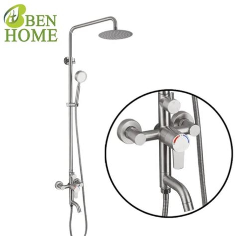 Stainless Steel Brushed Smart Thermostatic Shower Set Booster Nozzle Cross Shower Combo Hot