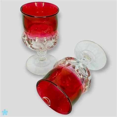 Tiffin Dining Vtg Tiffin Glass Goblets Franciscan Kings Crown Thumbprint Ruby Red Flash 55