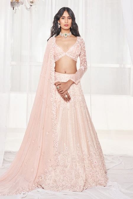 Buy Pink Dupion Silk Embroidered Poth Plunge V Cutdana Bridal Lehenga