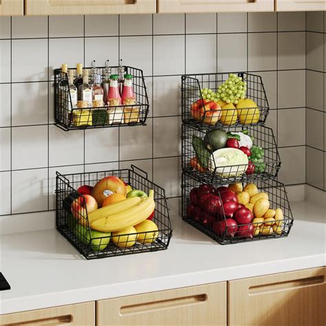 Tier Stackable Wire Basket For Storage X Cosrack Wall Mounted