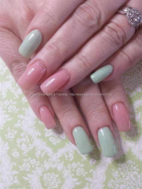 Eye Candy Nails And Training Nude And Mint Gel Polish Over Acrylic