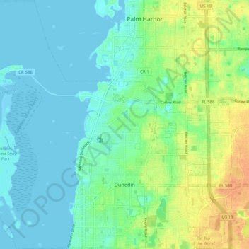 Dunedin topographic map, elevation, terrain