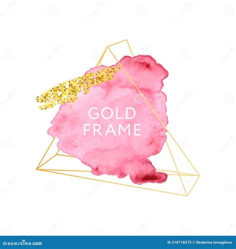 Pink And Nude Brush Strokes And Gold Frame Abstract Vector Watercolor Background Stock Vector