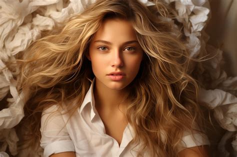 Stunning Woman With Sandy Blonde Hair Shampooing In Luxurious Suds