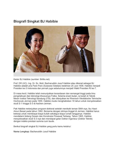 Biografi Singkat BJ Habibie Biografi Singkat BJ Habibie Karier BJ