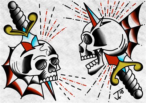 New School Skull Tattoos Designs