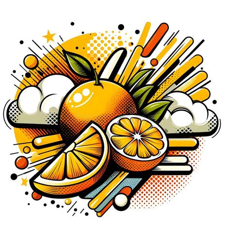 Abstract Style Color Pop Art Yellow Orange Fruit Stock Illustration