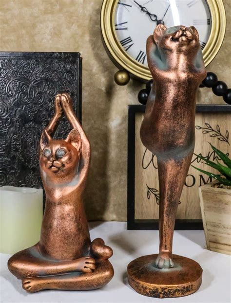Ebros Yoga Cat Statue Set Of 2 Stretching Zen Cats In Meditating And O