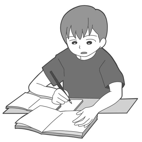 宿題をする男の子イラストカラー＆モノクロ 無料イラスト素材｜素材ラボ