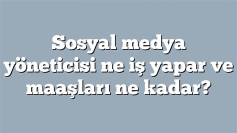 Sosyal Medya Y Neticili I Ne Yapar Ve Maa Lar Ne Kadar