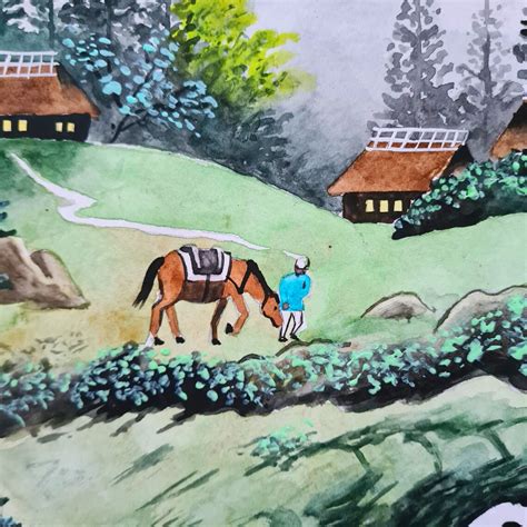 Japanese Village Painting Landscape Wall Art Original - Etsy