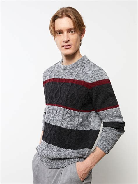 Crew Neck Long Sleeve Color Block Men S Knitwear Sweater W20955Z8 CT3