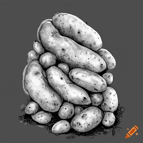 Black And White Pencil Drawing Of A Pile Of Potatoes On Craiyon