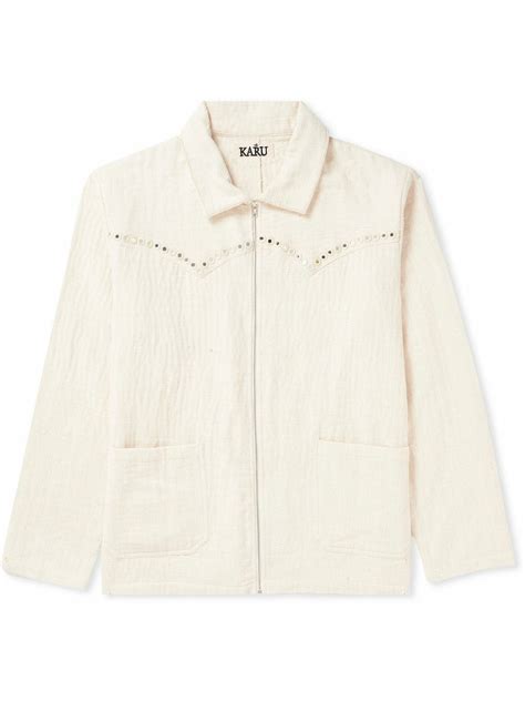 Karu Research Throwing Fits Embellished Cotton Jacket Neutrals Karu