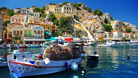 Картинки море, природа, греция, лодки, горы, груз, Greece, дома - обои ...