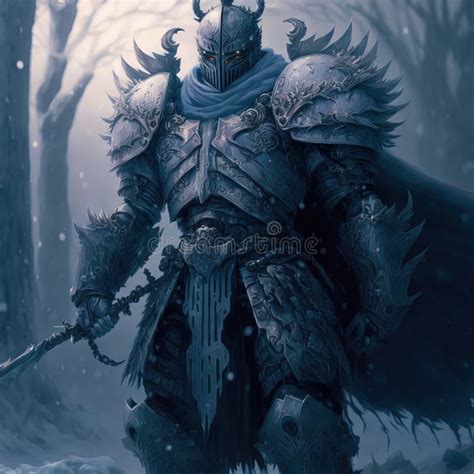 Fantasy Concept Art of an Ice Dark Knight Holding a Sword in Armor ...