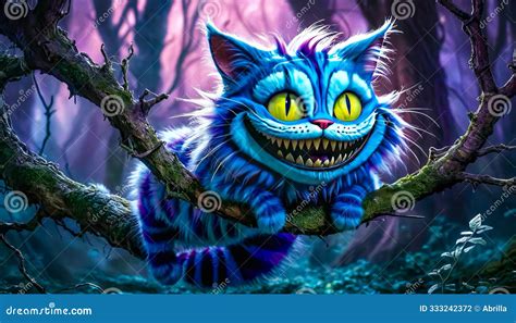 Cheshire Mysterious Cat In The Forest Fantasy Illustration Stock Photo