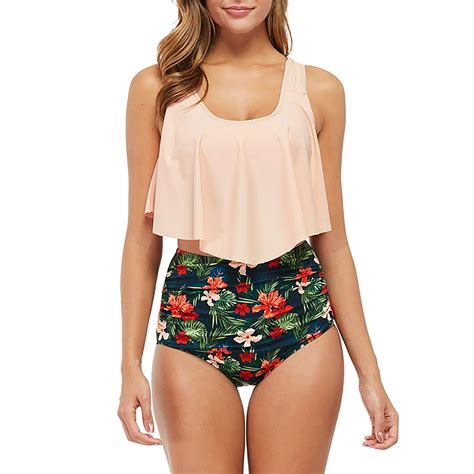 Aqitti Women S High Waist Ruffle Bikini Set Piece Two Piece Swimsuit