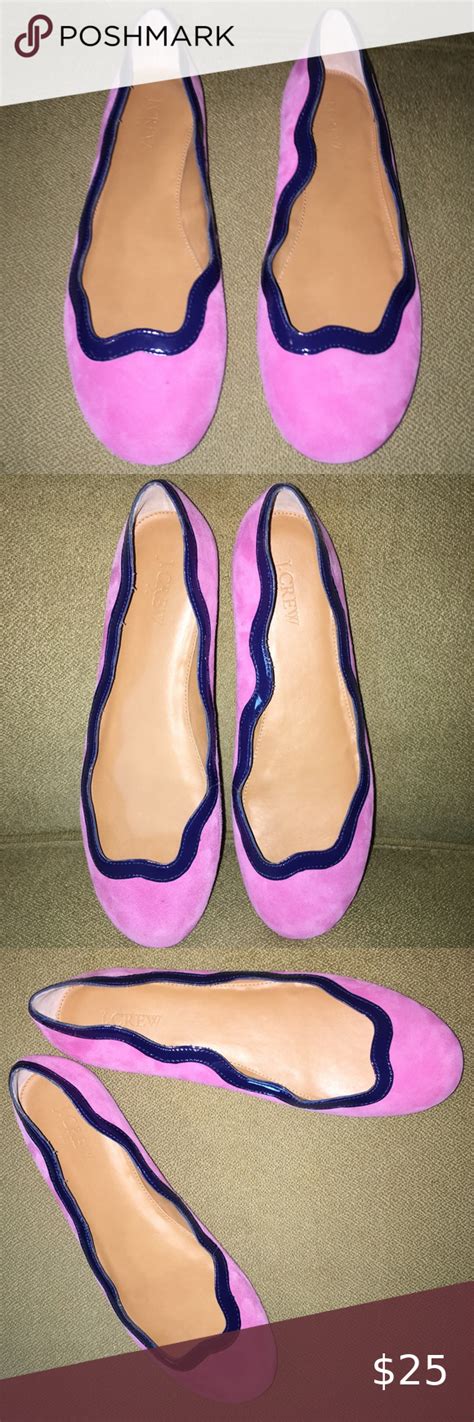 J Crew Suede Scalloped Ballet Flat Pink Blue 8 5