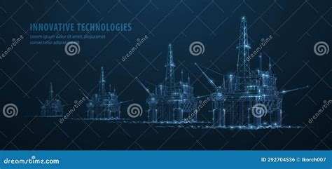 Oil Rigs Abstract 3d Floating Rig Platforms Isolated On Blue Gas