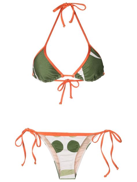 Buy ADRIANA DEGREAS Colour Block Triangle Bikini Set Green At Off Editorialist