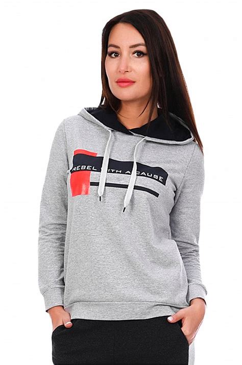 Женская толстовка с капюшоном 6577170 серый купить оптом в HappyWear.ru