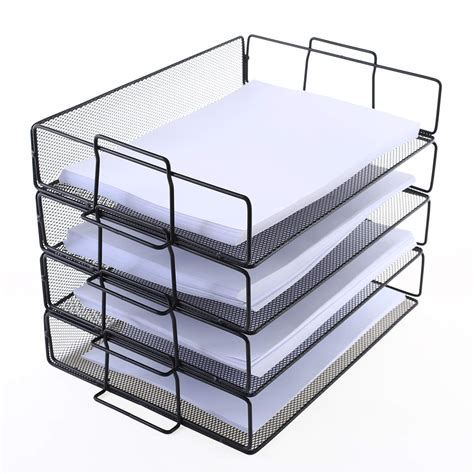 Buy 4 Tier Stackable Paper Tray - Metal Mesh Office File Organizer for ...