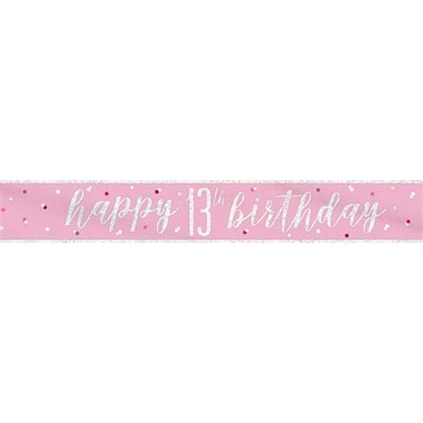 Pink Glitz Happy 13th Birthday Holographic Foil Banner 274cm Partyrama