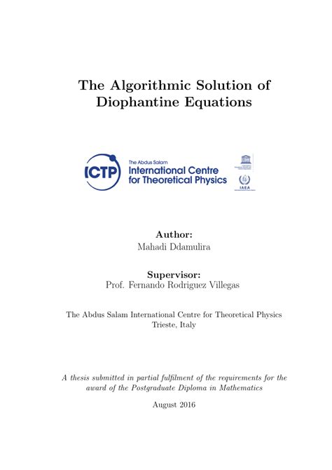 Pdf The Algorithmic Solution Of Diophantine Equations