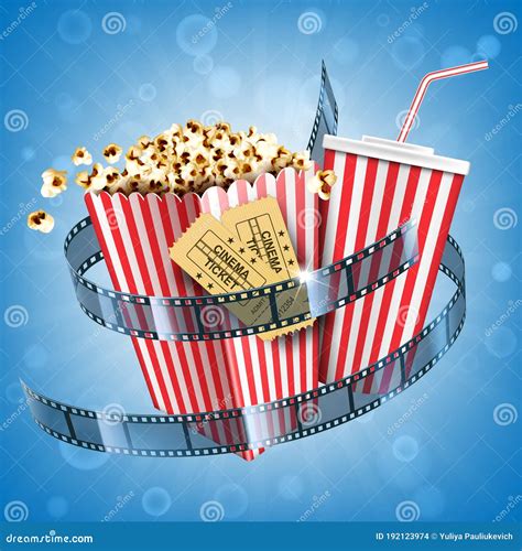 Cinema Popcorn Soda Drink Tickets And Film Strip Stock Vector