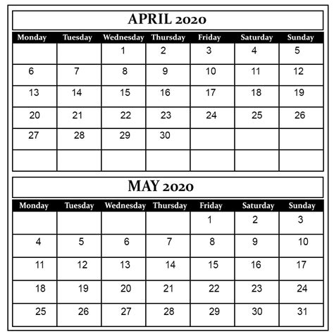 April And May Calendar Printable 2024 Calendar Printable