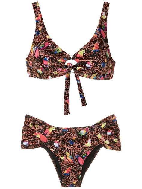 Amir Slama Papagaio Print Bikini Set Black Farfetch