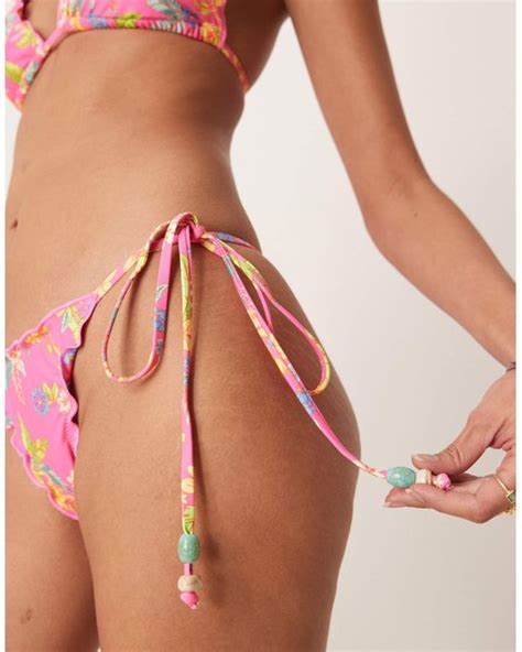 Kulani Kinis Viva Vacation Lettuce Edge Thong Tie Bikini Bottom In Red Lyst