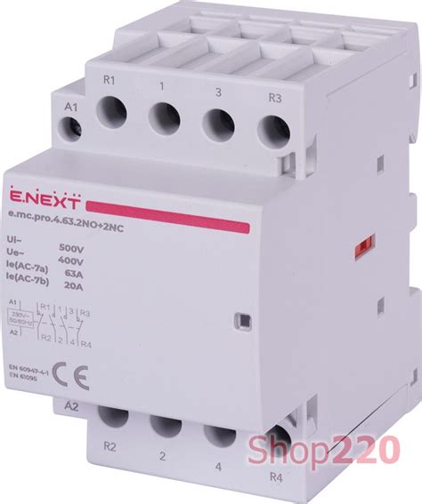 p005231 ENEXT e.mc.pro.4.63.2NO+2NC Модульный контактор 4р, 63А, 2NO ...