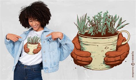 Hands Holding Potted Plant T Shirt Design Vector Download