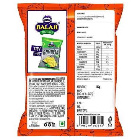 Balaji Simply Salted Potato Wafers 150 G Uk