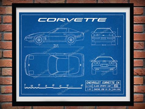 Corvette C4 Drawing Chevy Corvette C4 Poster Chevrolet Etsy