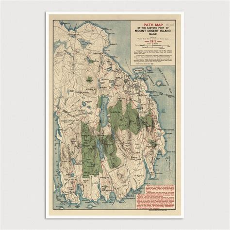 Old Mount Desert Island Map Art Print 1911 Acadia National