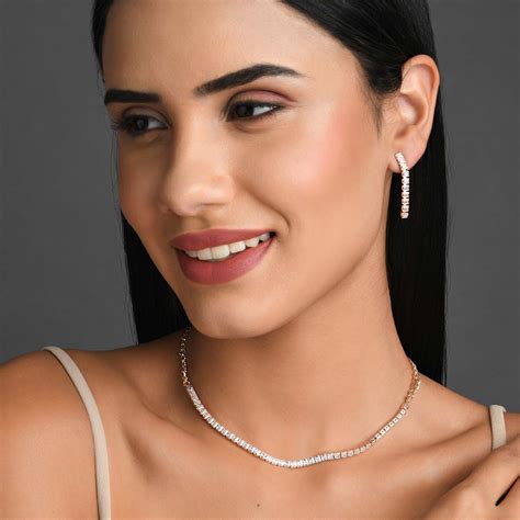 FIDA Luxurious Rose Gold Plated American Diamond Jewellery Set For