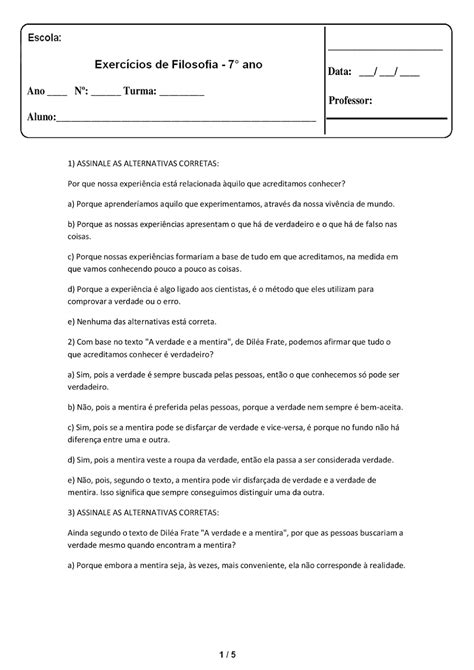 Atividades De Filosofia Para O Ensino Médio
