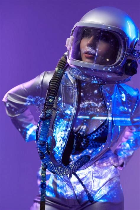 Nude Cosmic Woman In Silver Suit And Helmet Stock Image Image Of Open Uniform